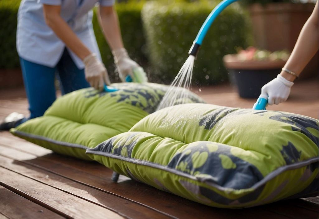 Can I use a pressure washer to clean my outdoor cushions? 