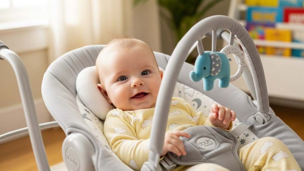 Parent holding baby in soothing gear during family travel adventure