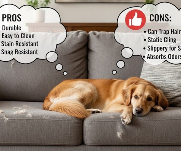 Dog resting on gray microfiber couch in living room