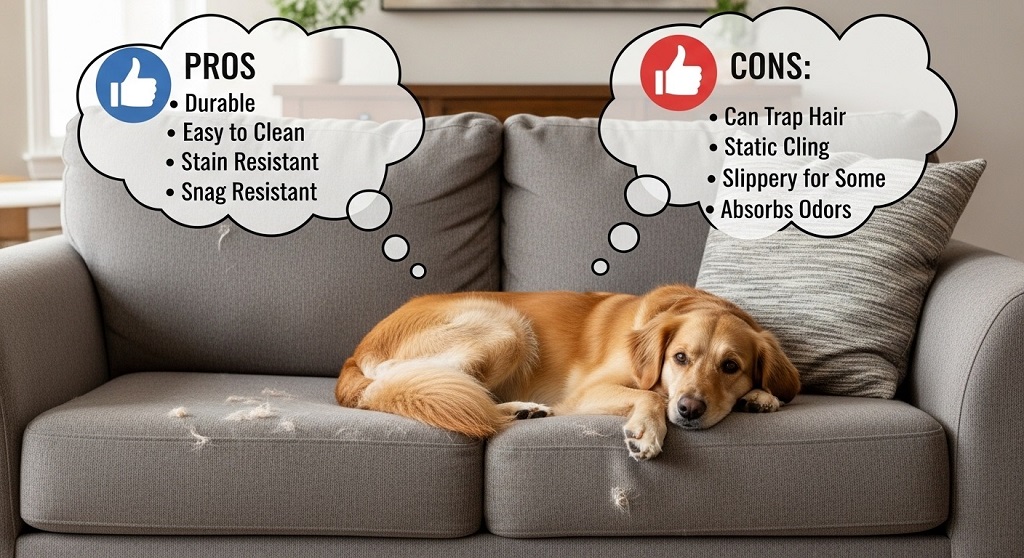 Dog resting on gray microfiber couch in living room