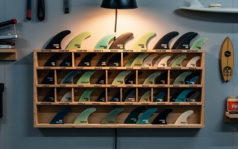 surf accessories bag with surfboard fins and tools