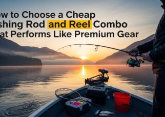 Beginner using a budget fishing rod and reel combo by the lake