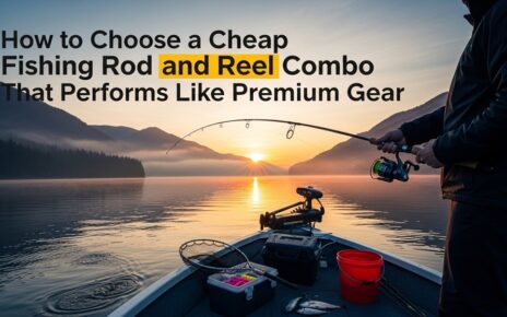 Beginner using a budget fishing rod and reel combo by the lake