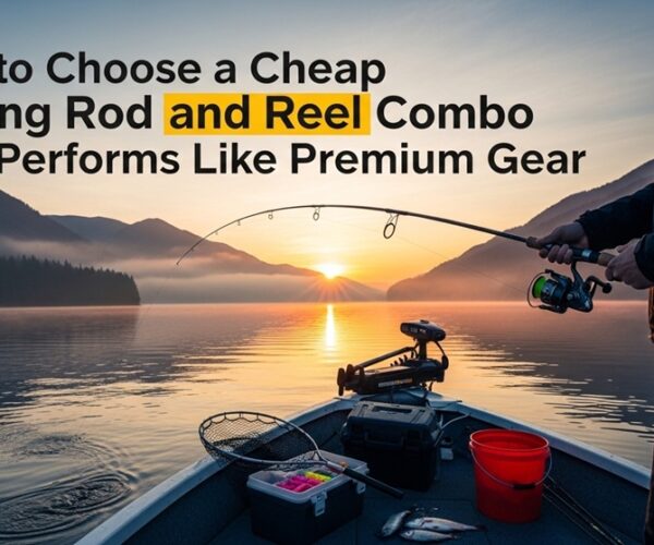 Beginner using a budget fishing rod and reel combo by the lake