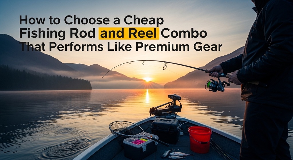 Beginner using a budget fishing rod and reel combo by the lake