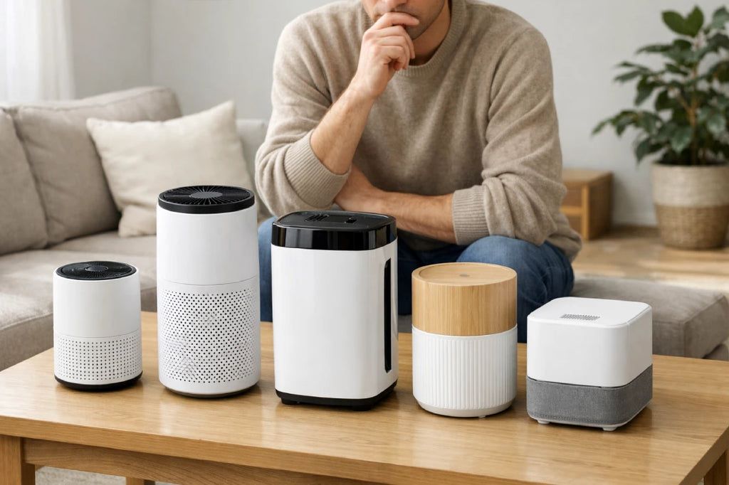 Home air purifier with removable filter during routine maintenance