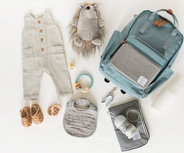 Budget-friendly baby essentials including stroller, bottles, and diaper bag