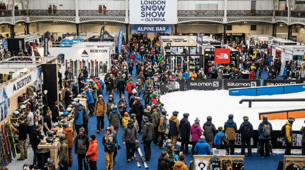 Skiers and snowboard fans exploring London Snow Show floor