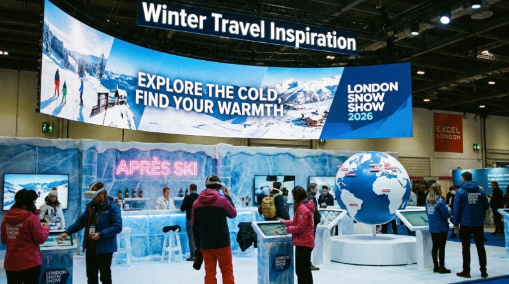 Winter travel inspiration display at London Snow Show 2026