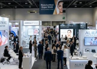 BeautyMed Expo 2026 exhibition floor with aesthetic brands on display