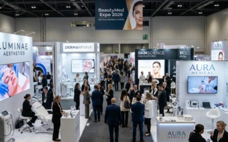BeautyMed Expo 2026 exhibition floor with aesthetic brands on display