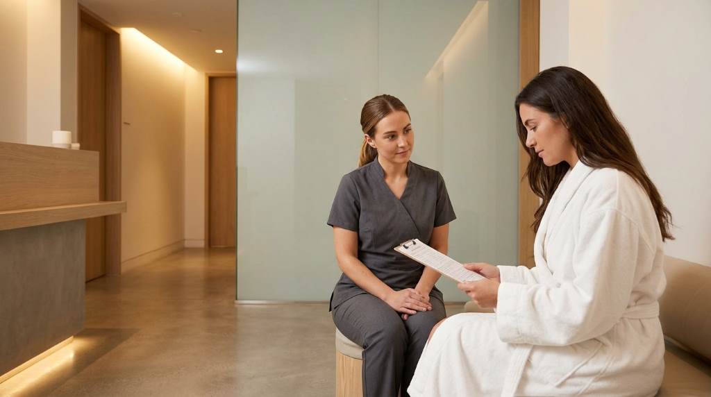 Relaxed client lying on a spa table with warm stones along the spine