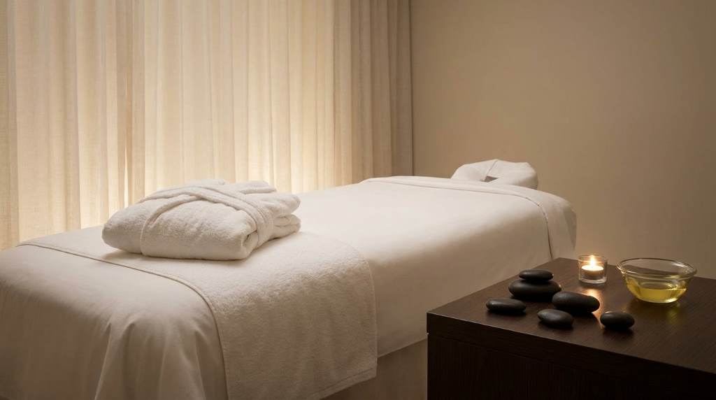 Therapist placing heated basalt stones on a client's back during massage