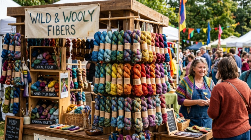 Attendees spinning wool at a hands-on workshop during the Kings County Fiber Festival